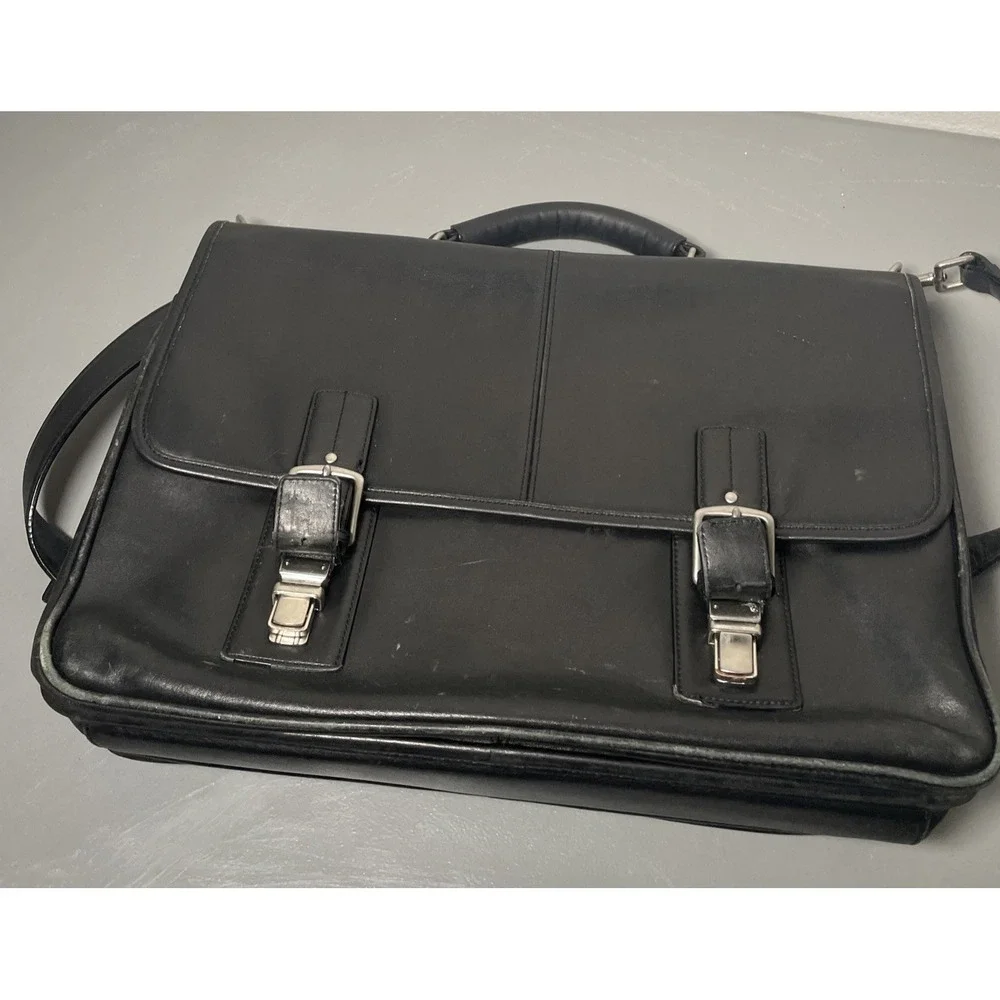 Vintage COACH F06455 Thompson‎ Black Leather Briefcase Laptop Messenger Bag